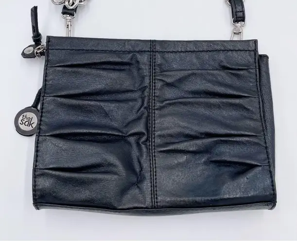 The Sak Charleston Leather Demi Clutch Crossbody Bag Black Onyx Pleated Purse