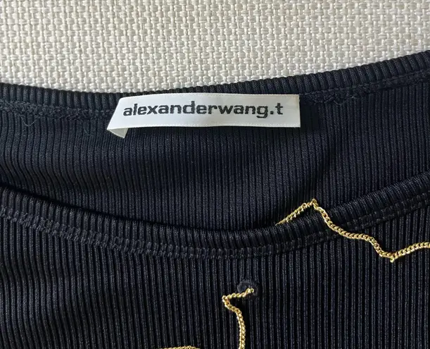 Alexander Wang Chain Embellished Off the Shoulder Black Long Sleeve Top