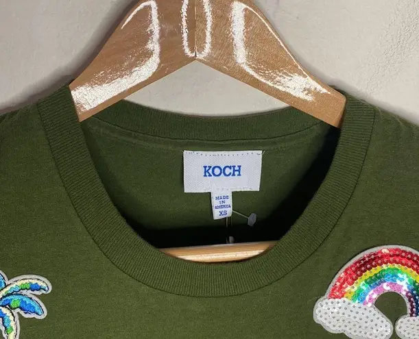 Koch Lucy sequined t-shirt in army green fox size XS