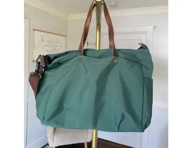 None Green Weekender Bag Brown Vegan Leather Straps Granola Travel Yacht Resort Vaca