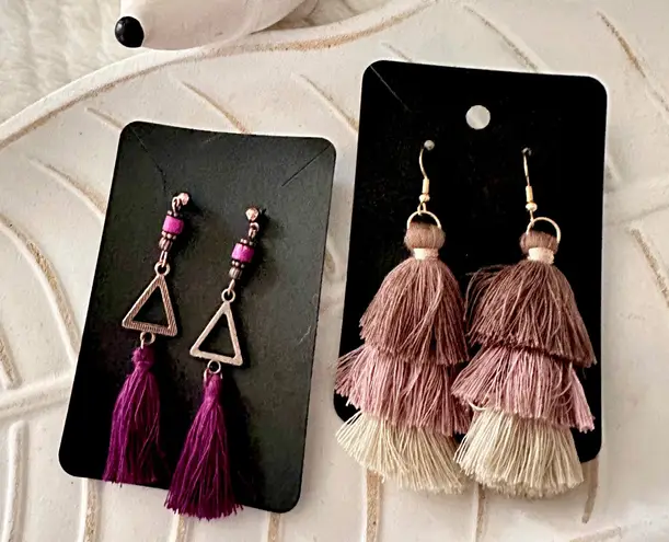 Tassel Boho Triangle Earrings Set Women Purple Brown Cream Dangle Ombre Jewelry