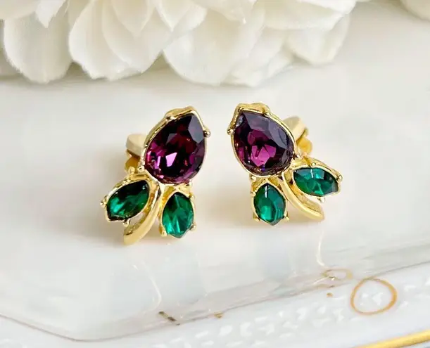 Givenchy Purple Crystal Tulip Clip-On Earrings
