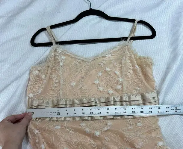 Peach White Lace Overlay Spaghetti Strap Coquette Midi Dress Women’s Sz M Size M