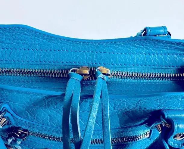 Balenciaga Metallic Edge Classic Mini City Crossbody Bag Blue Brand New