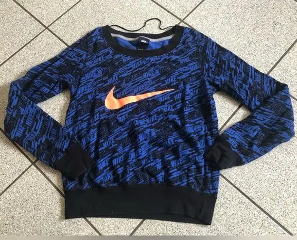 Nike  Graphic Lettering Logo Pullover Cotton Fleece Sweatshirt in Blue Size Small