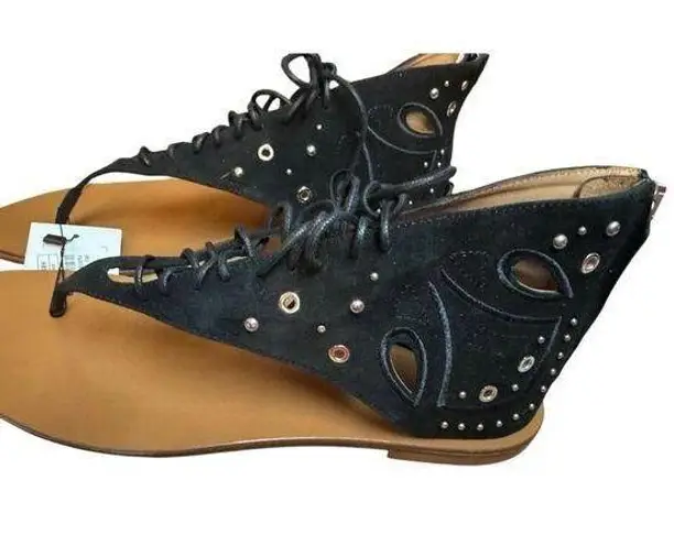 IRO Black Leather Lace Up Studded Gladiator Sandals Euro 41 MSRP $495