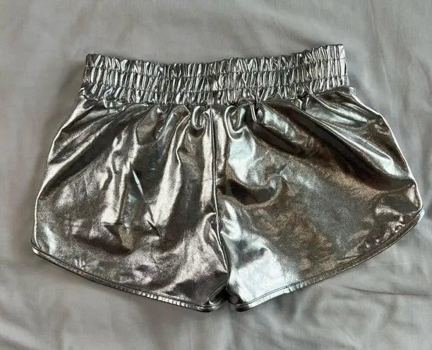 Women's Small Silver Rave Shorts Stretch Waist Festival Ready Puipkino