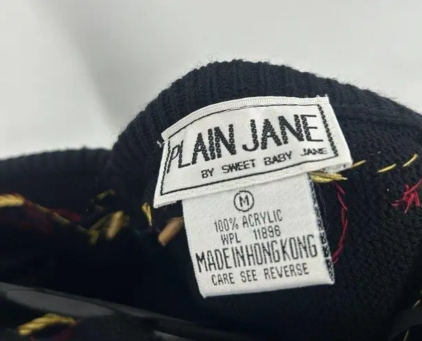 Vintage 80s Plain Jane Black Sweater Dress Embellished Sequins Midi Length M Size M