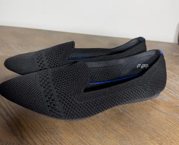 Black Knit Pointed Toe Flats knit Women's Size 7 Comfortable Slip On Shoes