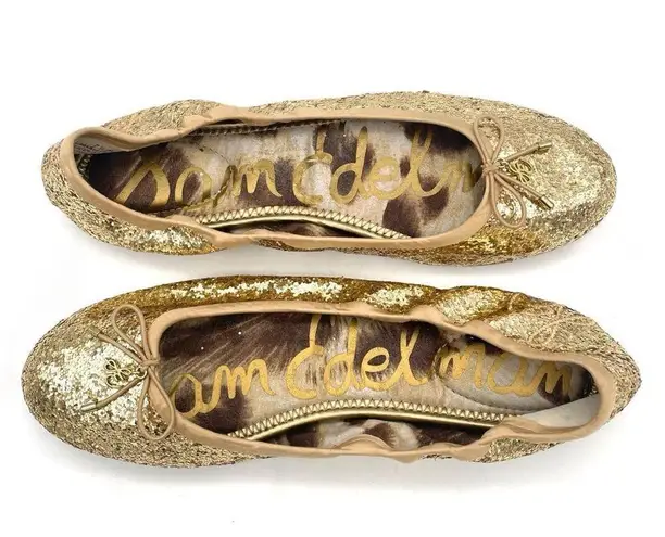 Sam Edelman  Felicia Gold Glitter Ballet Slipper Flats Preppy Classic Size 7.5