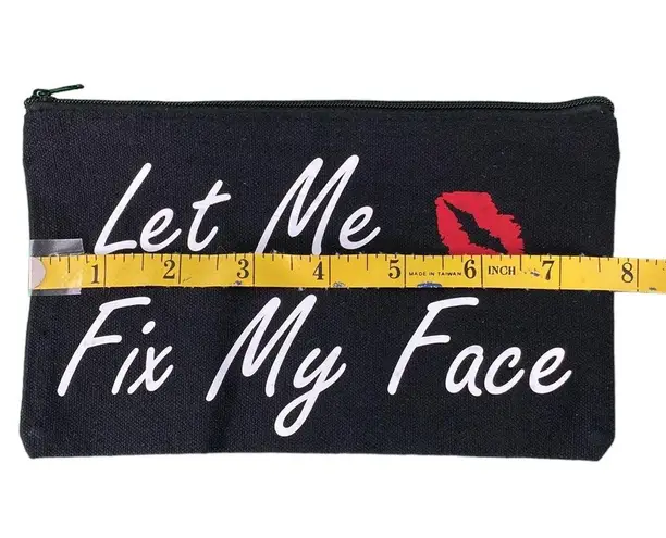 Cute Black Fix My Face Canvas Zip Top Makeup Pouch
