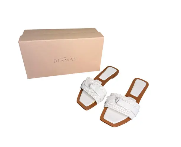 Alexandre Birman NIB Clarita Woven Leather Flat Sandals in White Size 39.5