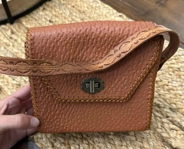 Handmade Vintage Hand Tooled Leather Stamped Handle Handbag Purse Western Boho Mexican