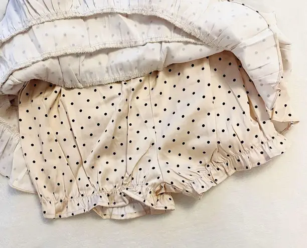 Japanese Kawaii Style Beige Polka Dot Layered Tiered Mini Skirt Black