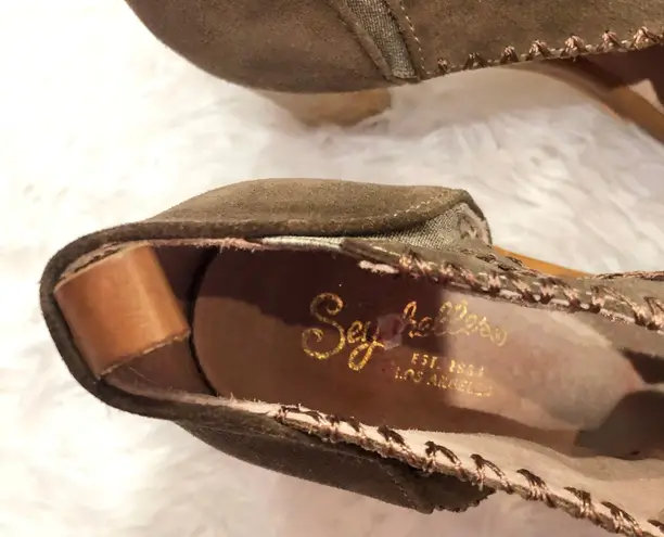 Seychelles Party Up leather Suede Crossover Sandal Heels Brown 10