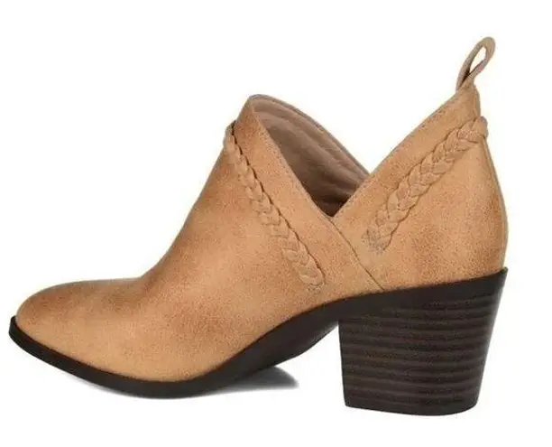 Journee Collection Sophie Braided Strap Bootie, Block Heel, Tan, Size 7, NWT