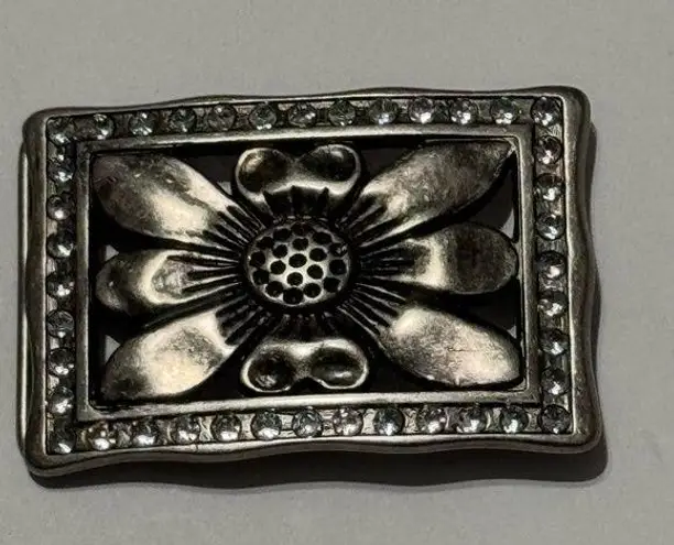 Western Floral Rectangular Statement Belt Buckle Silver