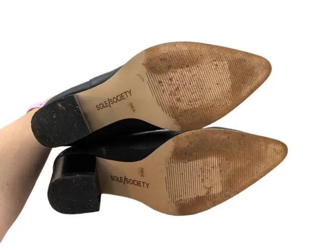 Sole Society Maeryn Bootie Heeled Ankle Boots Black Leather Pointed Toe 7.5 Shoe