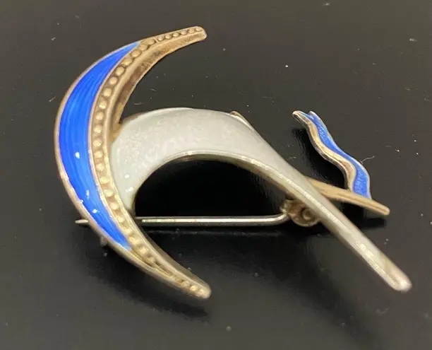intage Ivar T Holth Norway 925 Sterling Silver Guilloche Enamel Sail Boat Brooch Blue