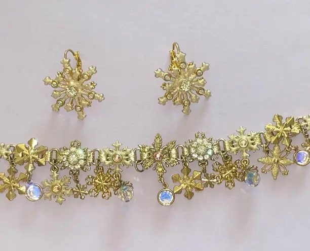 Kirks Folly 'Flurries' Snowflake Charm Bracelet & Earrings Gold