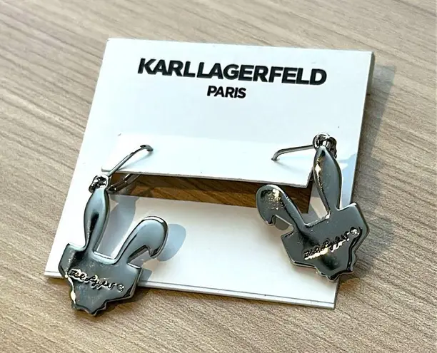 Karl Lagerfeld White , Pink and Silver Choupette Bunny Drop Earrings NWT