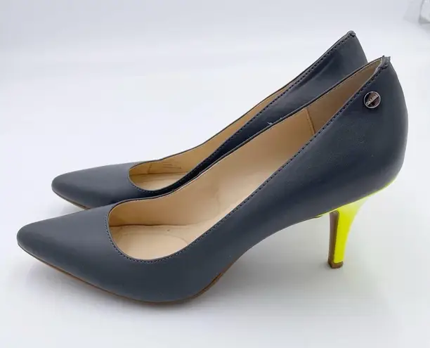 Calvin Klein  Ashley Pump Leather High Heels Grey Neon Yellow Women's Size 8