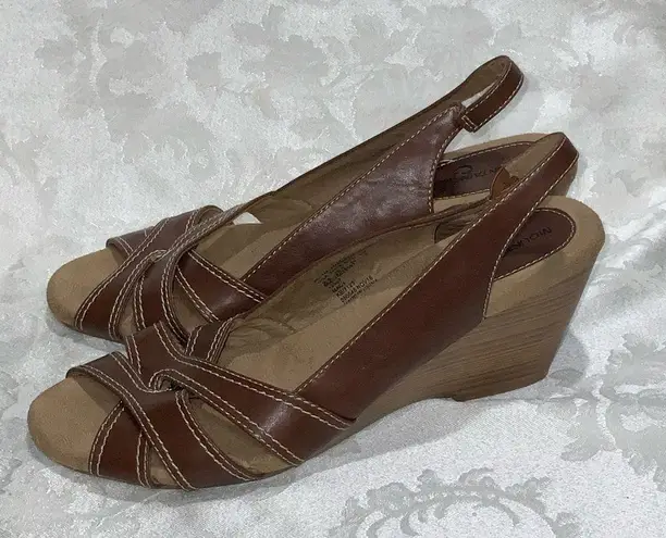 Mountain Sole Women’s Brown 3” Wedge Strappy Sling Back Open Toe Sandals 9.5