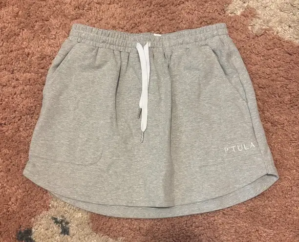 P’tula Womens XS Gray Pull On Mini Skirt Cozy Active Drawstring Pockets