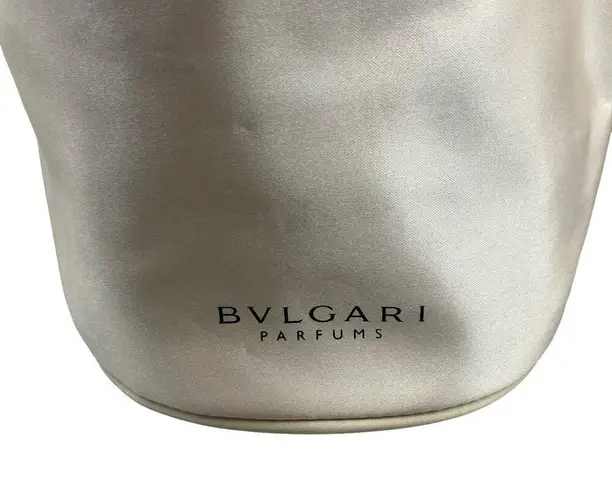 Bvlgari Parfums Cosmetic Bag Purse Small Satin Cream Black Bucket Luxury Glam