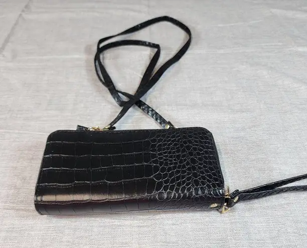Cross Body Wristlet Purse Black Removable Strap Two Sides Zipper
