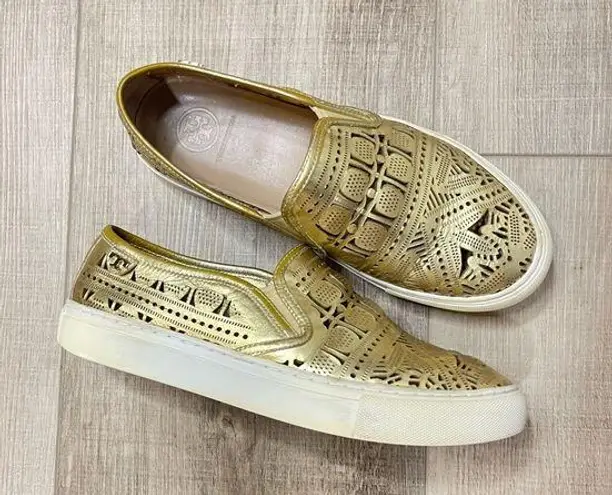 Tory Burch  ROSELLE SNEAKERS | GOLD | SIZE 7 | LASER-CUT SLIP ON SHOES