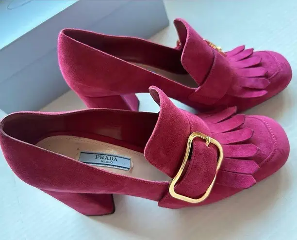Prada  Block Heel Suede Loafers w/ Buckle Pink Size 8/38 NEW - Image 3