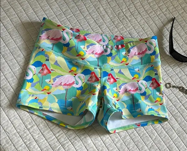 Tough mode colorful, flamingo print CrossFit workout micro athletic shorts M 6β Blue Size M