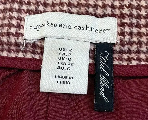 Cupcakes and Cashmere Maroon Houndstooth Wool Blend Mini Skirt Size 2