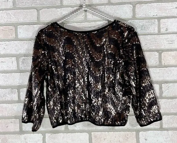 Endless Rose  Black and Gold Sequin Crop Top Size S