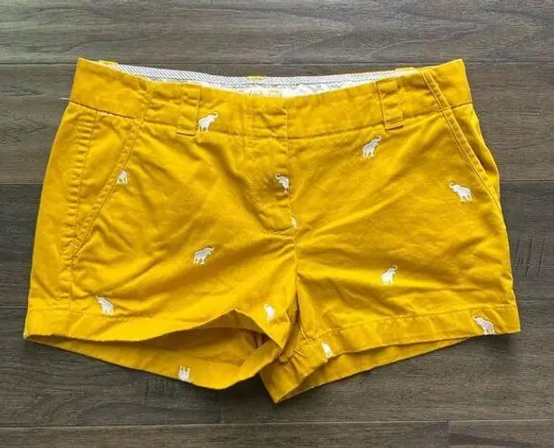 J.Crew  Chino Short Womens Sz 6 Yellow Elephant Embroidered Coastal