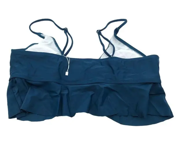 Beachsissi Bikini Top V Neck Flounce Ruffle Removable Cups Navy Blue XL