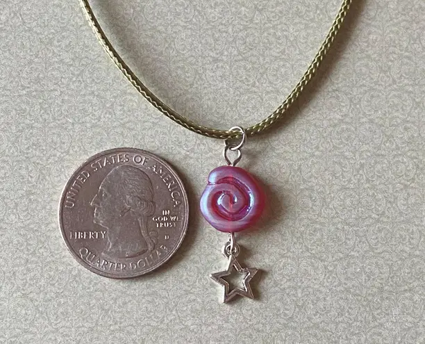 Handmade unique retro vintage chic fairy boho style necklace w/ quality Czech glass swirl bead & star 🌀🍃💛