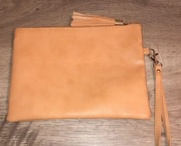 Brown & Blue Clutch Wristlet Makeup Bag Chevron Snake Print NWOT Tan