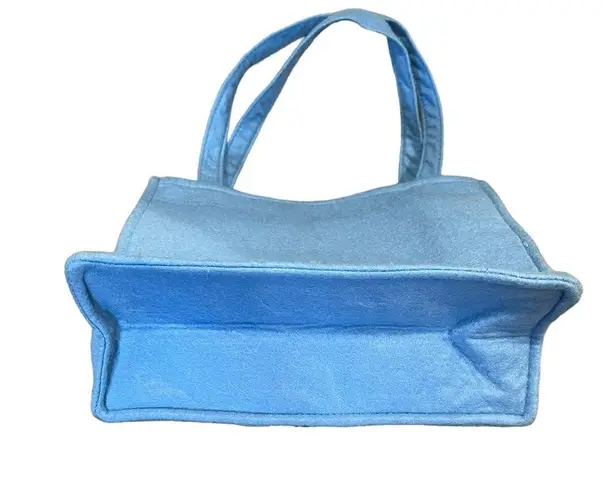 Felt Santa Christmas Tree Appliqué Double Handle Small Tote Resuable Gift Bag Blue