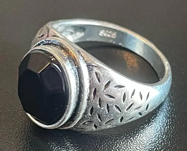 Black obsidian S925 antique silver ring size 9.75