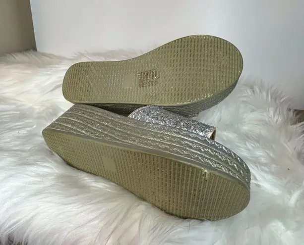 Silver Glitter Platform Shoes with Espadrille Sole Size 6