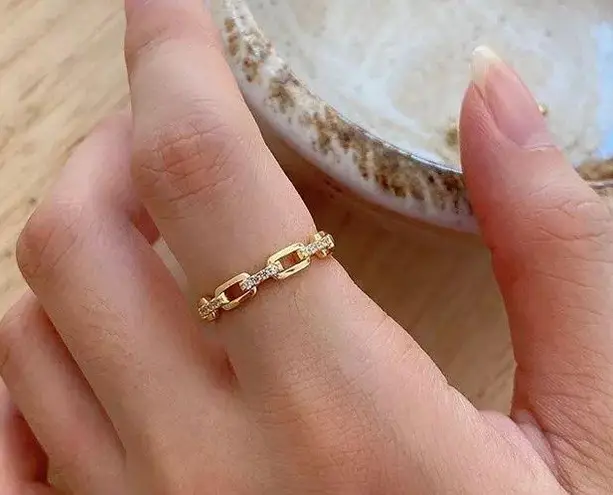 Sterling Silver SIZE 10 Gold Plated 925 Simple Cadena Hueca Stackable Ring