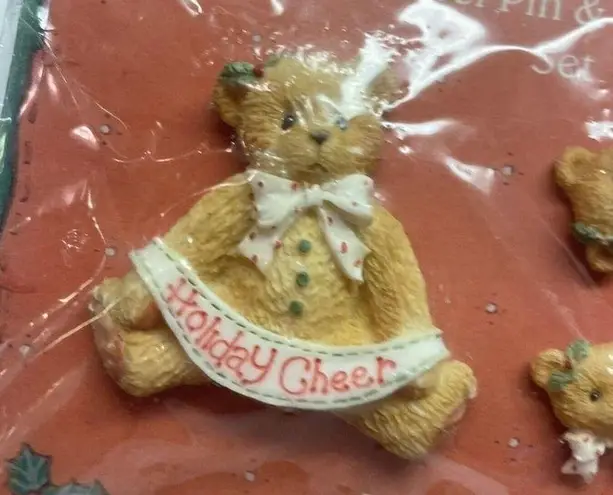 Lapel Pin & Matching Stud Earrings Christmas Holiday Cheer Bear Set