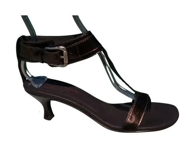 Donald Pliner Expresso Metallic Leather Shoe New Wide Ankle Strap Thong $325 NIB Brown Size 7.5