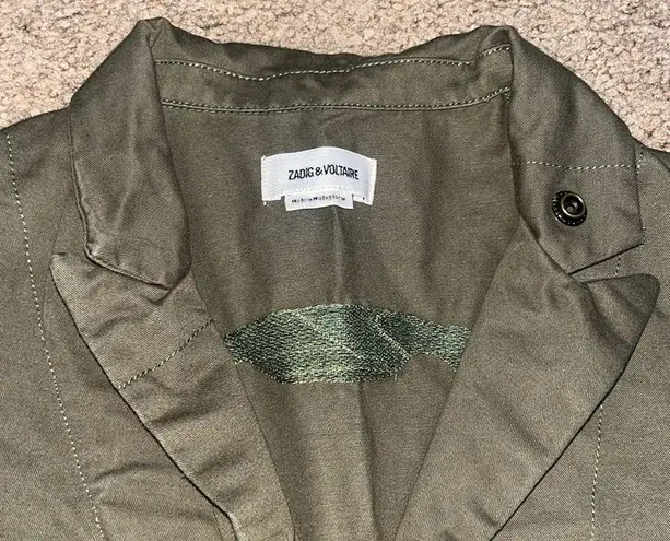 Zadig & Voltaire Virginia Camo Skull Lurex Embroidered Military Jacket Green M