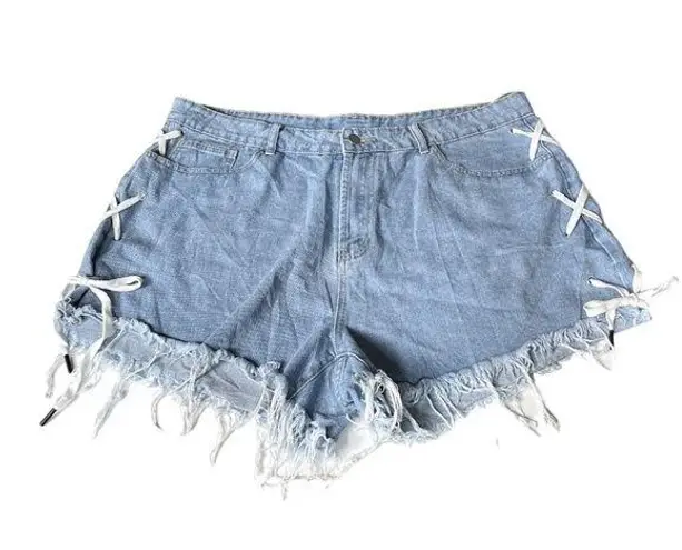 SheIn  Lace Up Sides Cutoff Jean Shorts Blue Size 3XL