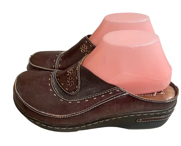 Spring Step L'Artiste Brown Leather Clogs Mules Slides Comfort Shoes Women's 39 Size 8.5