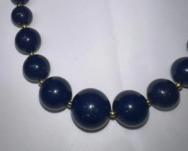 Vintage Blue  Glass Bead with Gold Tone Chain Necklace