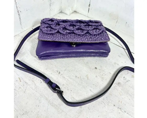 Patricia Nash Penley Raffia Straw Violet Flap Adjustable Crossbody Bag